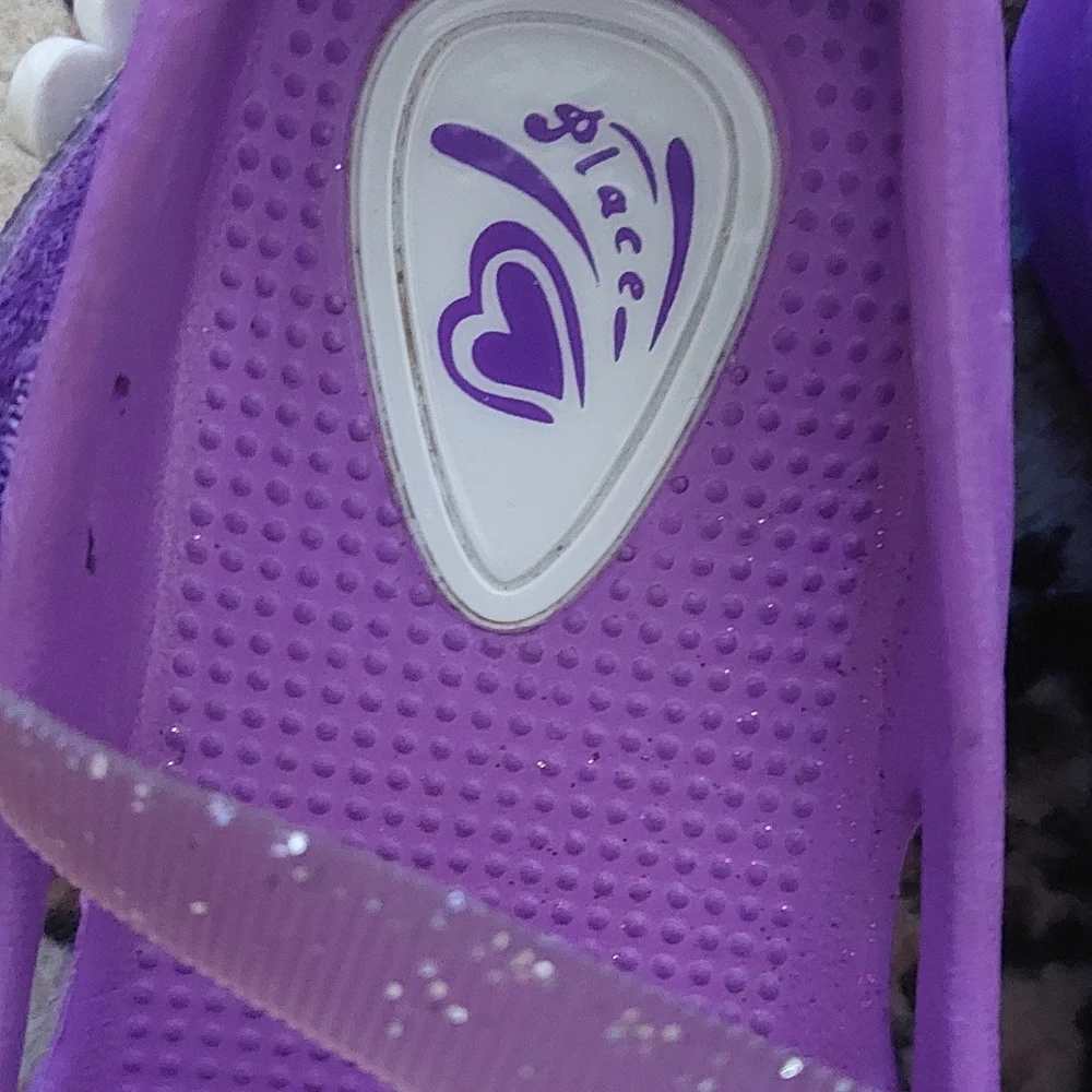 Children's Place Water Shoes, Purple w Rhinestones, floral/glitter strap, Size